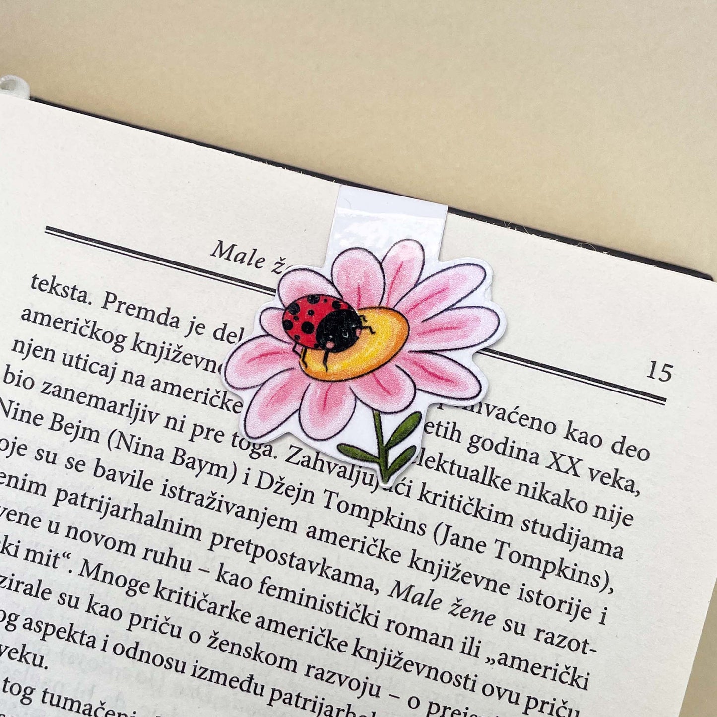 Magnetni Bookmarker - Roze cvetić i bubamara
