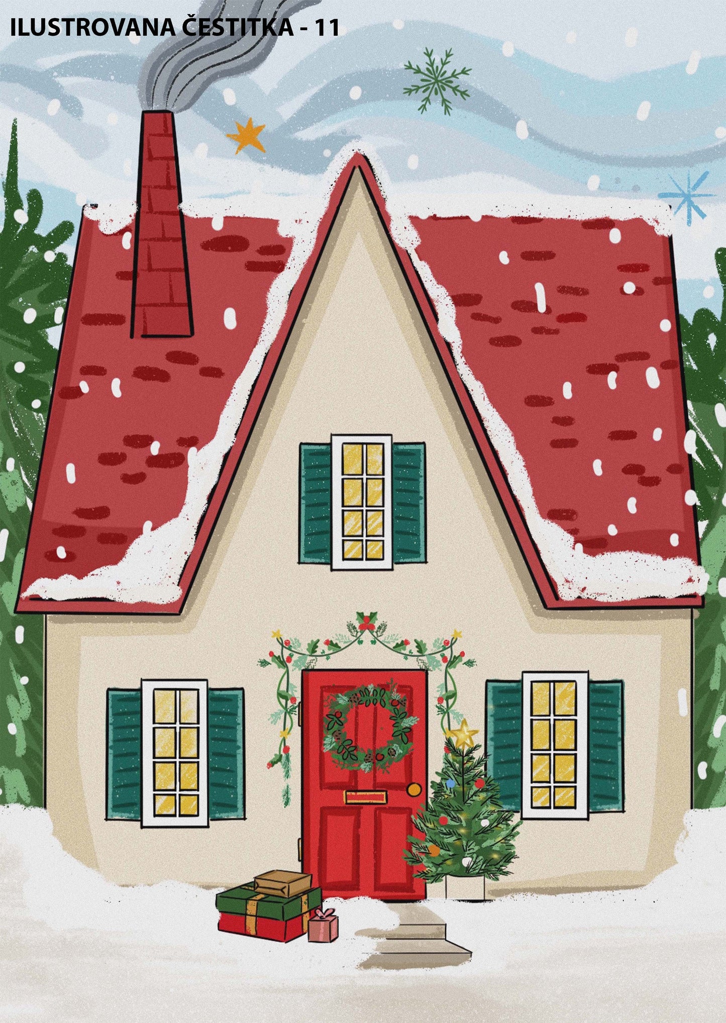 Ilustrovane praznične čestitke sa kovertom - Bananica.art