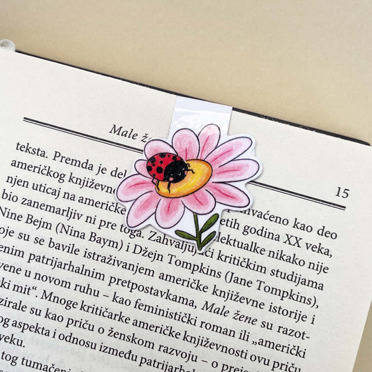 Magnetni Bookmarker - Roze cvetić i bubamara