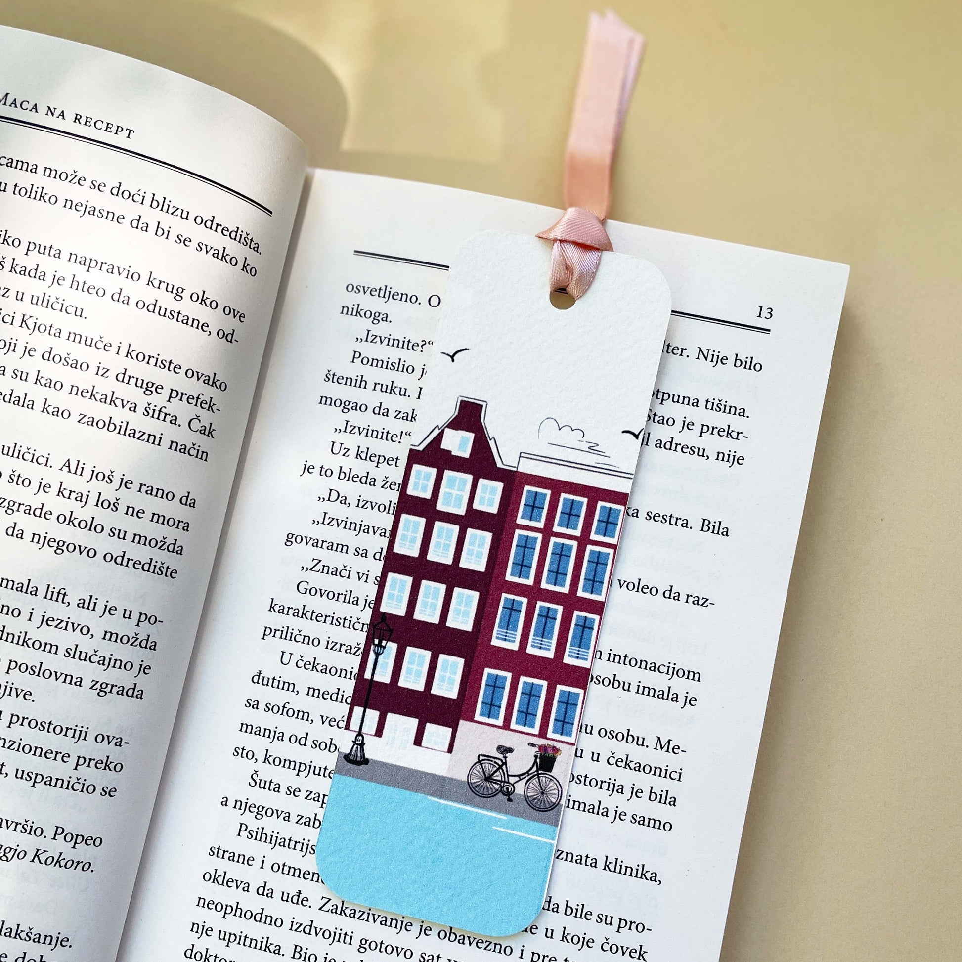 Ručno rađen obeleživač za knjige sa ilustracijom Amsterdama